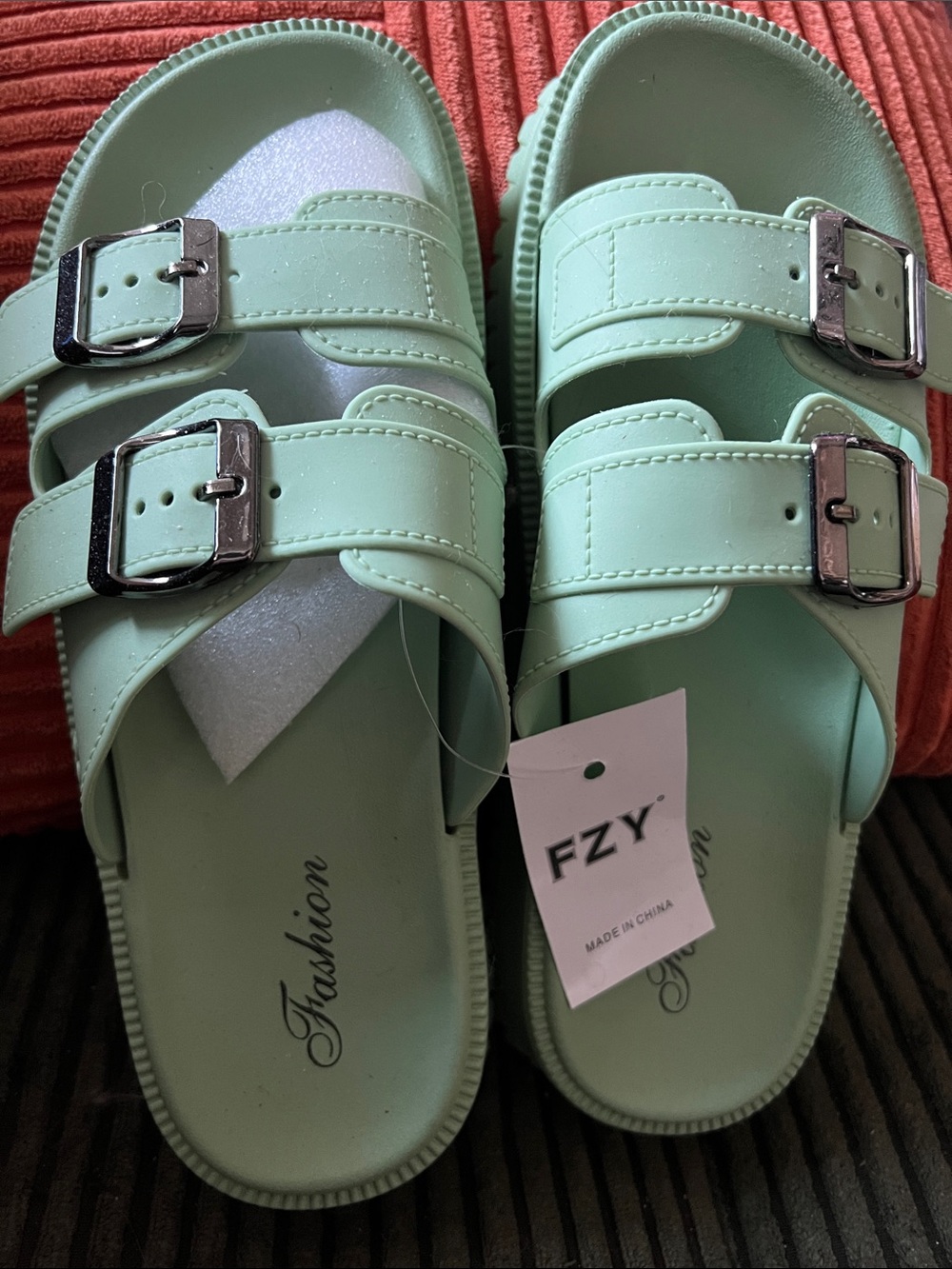 Women's Mint Green Double-Buckle Sandals
